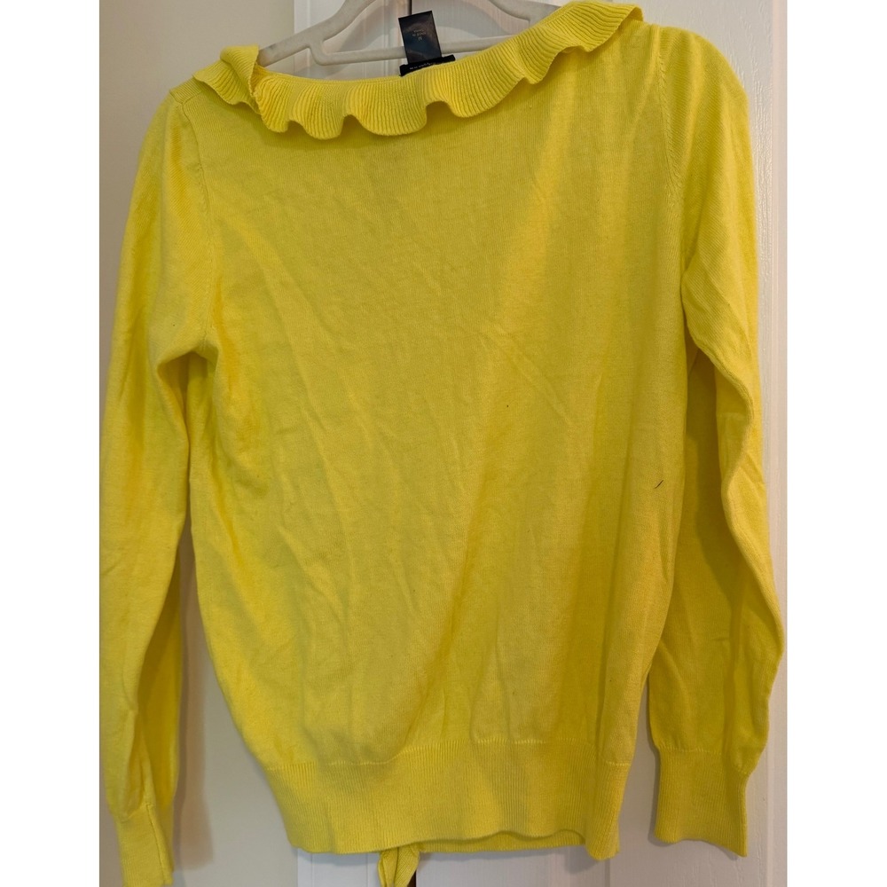 Ann Taylor Yellow Ruffle V-Neck Long Sleeve Knit Cardigan Sweater Womens Medium - Picture 4 of 6